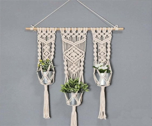 Rèm trang trí 3 giỏ cây hoa văn quả trám mẫu số 2