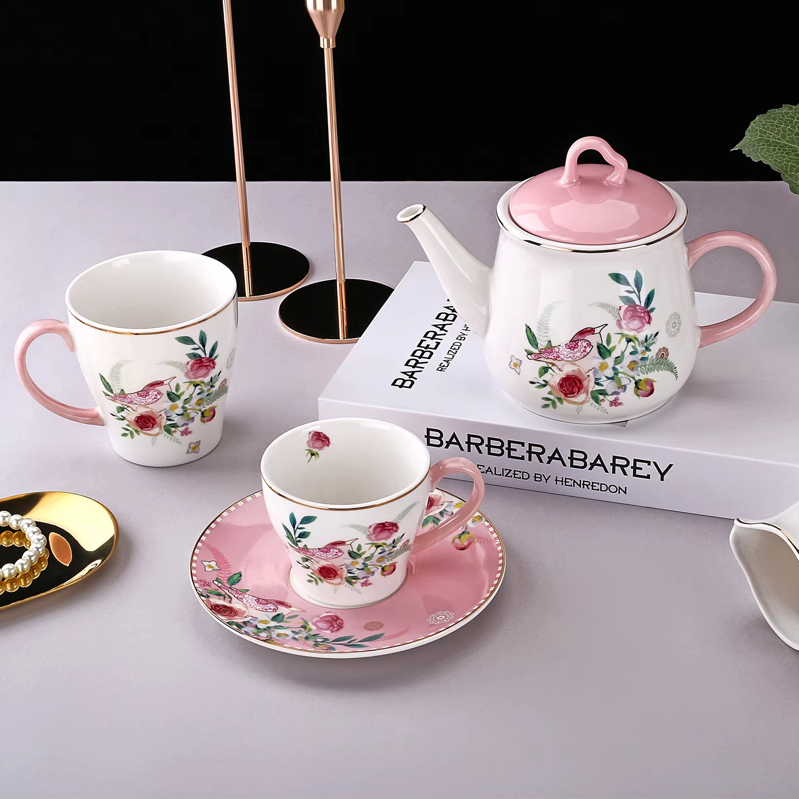 Bộ ấm trà và cà phê bằng gốm sứ màu sắc bay bổng và tươi mới